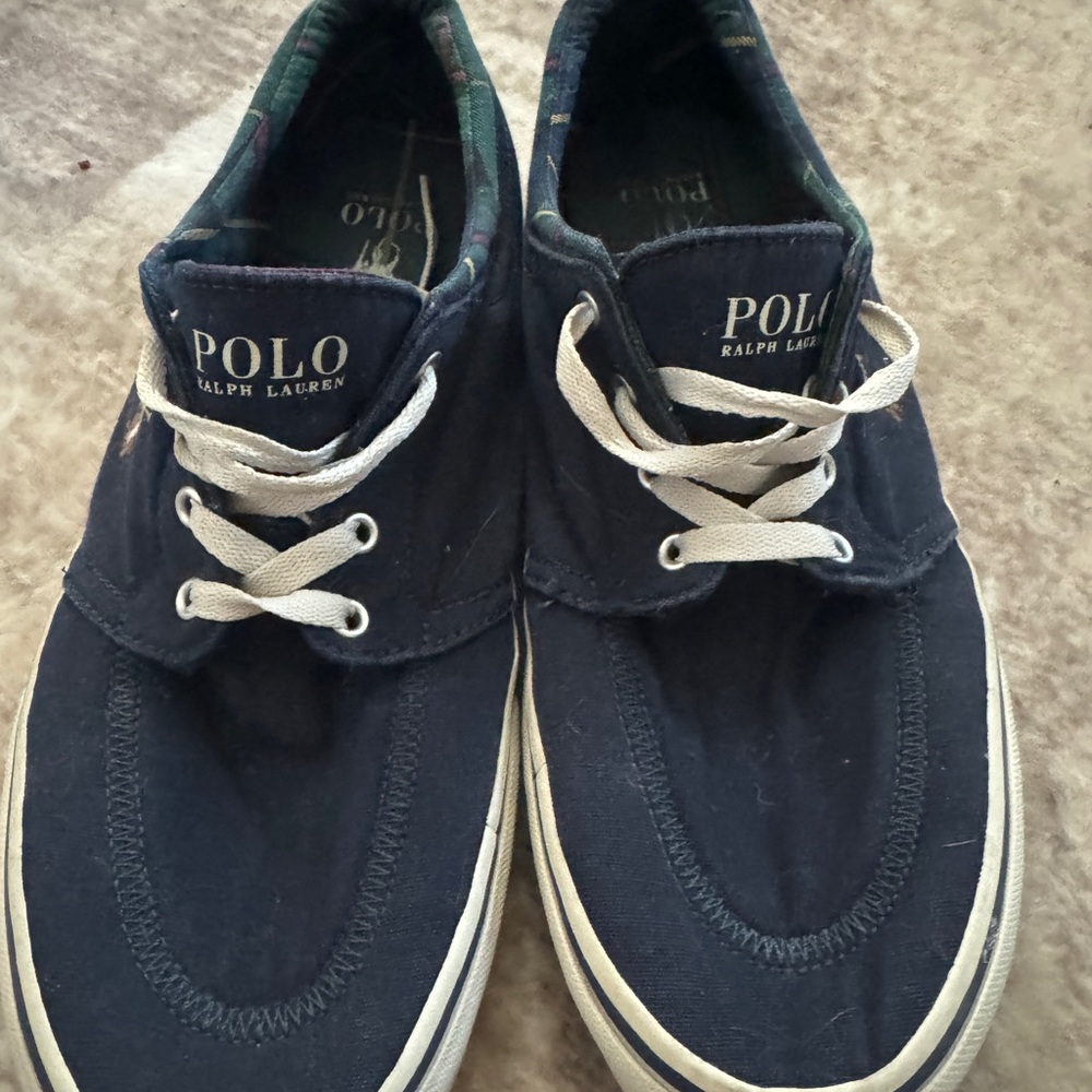 Polo Canvas Boat Shoes | Dark Blue w/ Green Plaid Trim | Men’s US 12 | Classic
